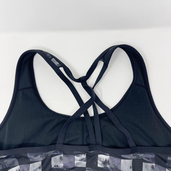 Marika Womens Large L Black Gray Print Strappy Crossback Racerback Sports Bra - Picture 5 of 8